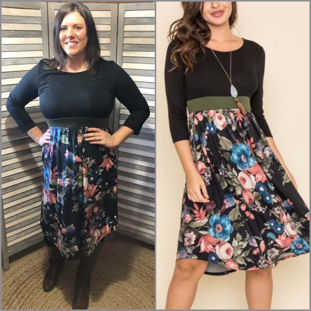 Black Floral Contrast Dress
